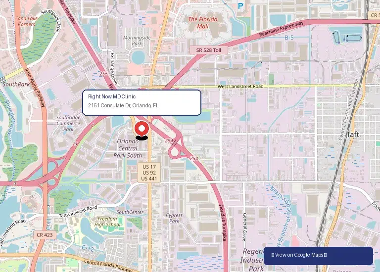 Right Now MD Orlando Clinic Map at 2151 Consulate Dr, Orlando, FL 32837